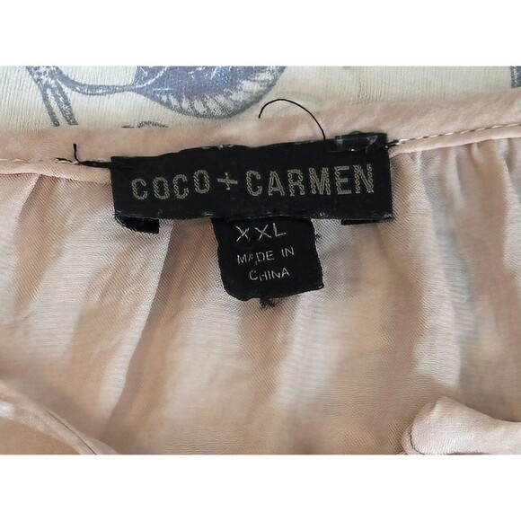 Coco + Carmen Champagne LS Lace Up V-Neck Blouse w/ glass seed beads Size XXL - Picture 5 of 9